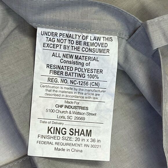 DKNY Satin Gray Window Pane Quilt Double Tie KING Pillow Sham Set - Picture 14 of 14